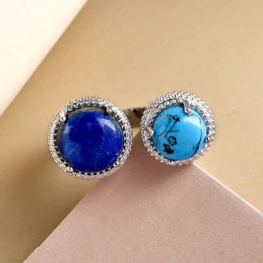 Lapis Lazuli and Blue Howlite Open Band Ring in Platinum Bond 6.25 ctw